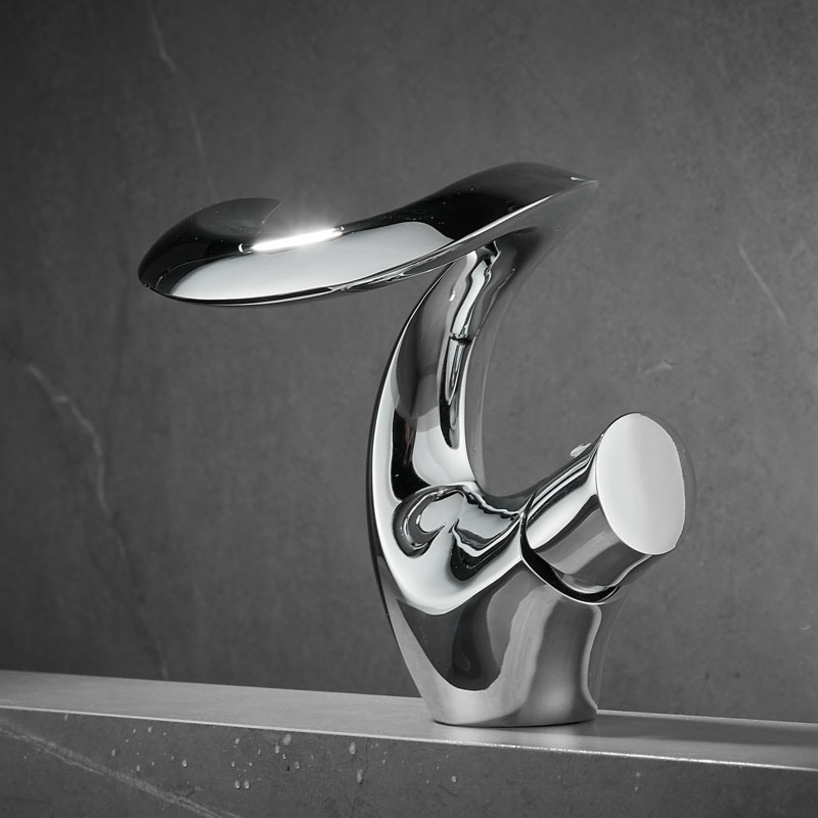 Bathroom, Waterfall, Hot and Cold, Washbasin, Bronze, Artistic Faucet, Bright Silver