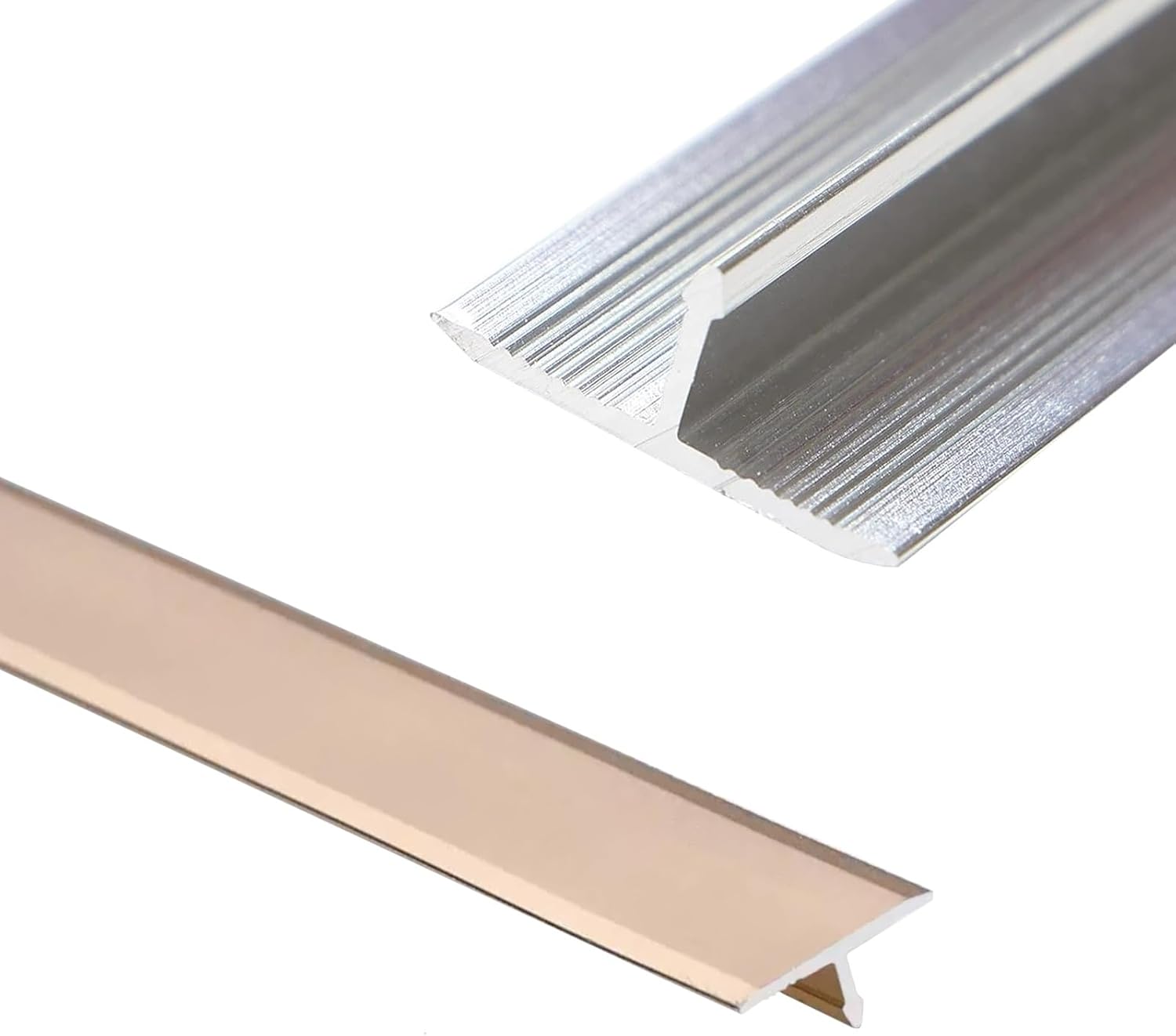 Door/Tile/Carpet to Tile Transition Strip, Black Gold Aluminum T Molding Floor Transition Strip, Snug Fit Flat Divider Strip for Door Threshold/Joining Flooring Gaps of Laminate Planks Tile