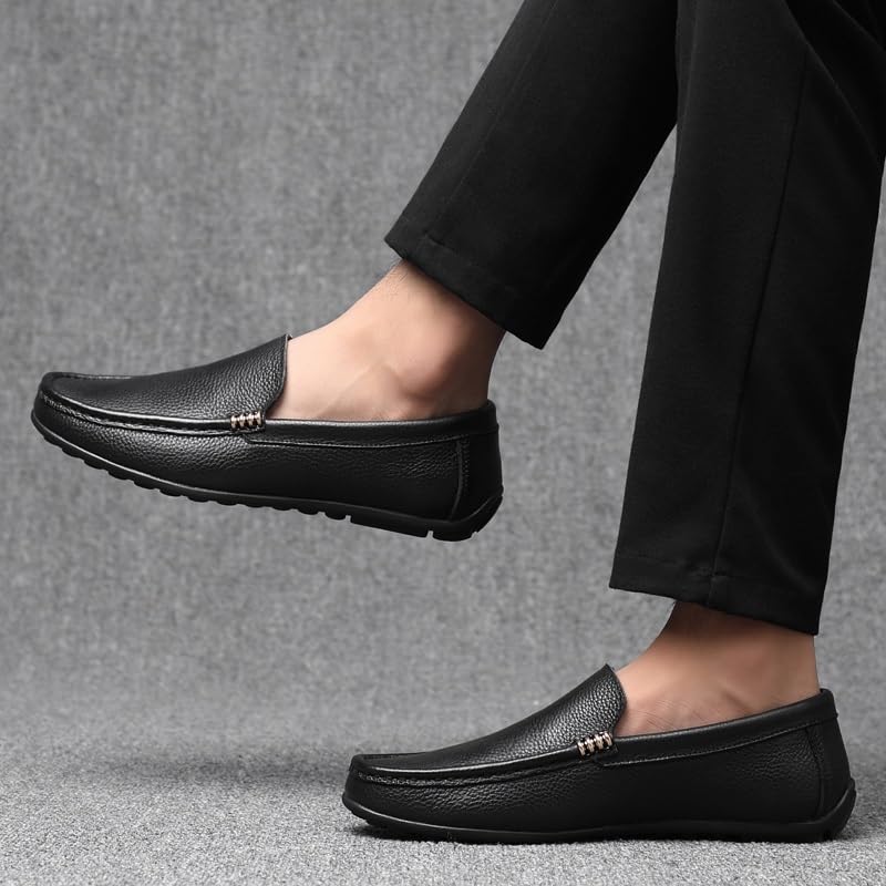 Men's Loafers Shoes Round Toe Leather Loafer Shoes Flat Heel Flexible Comfortable Party Walking Slip On4