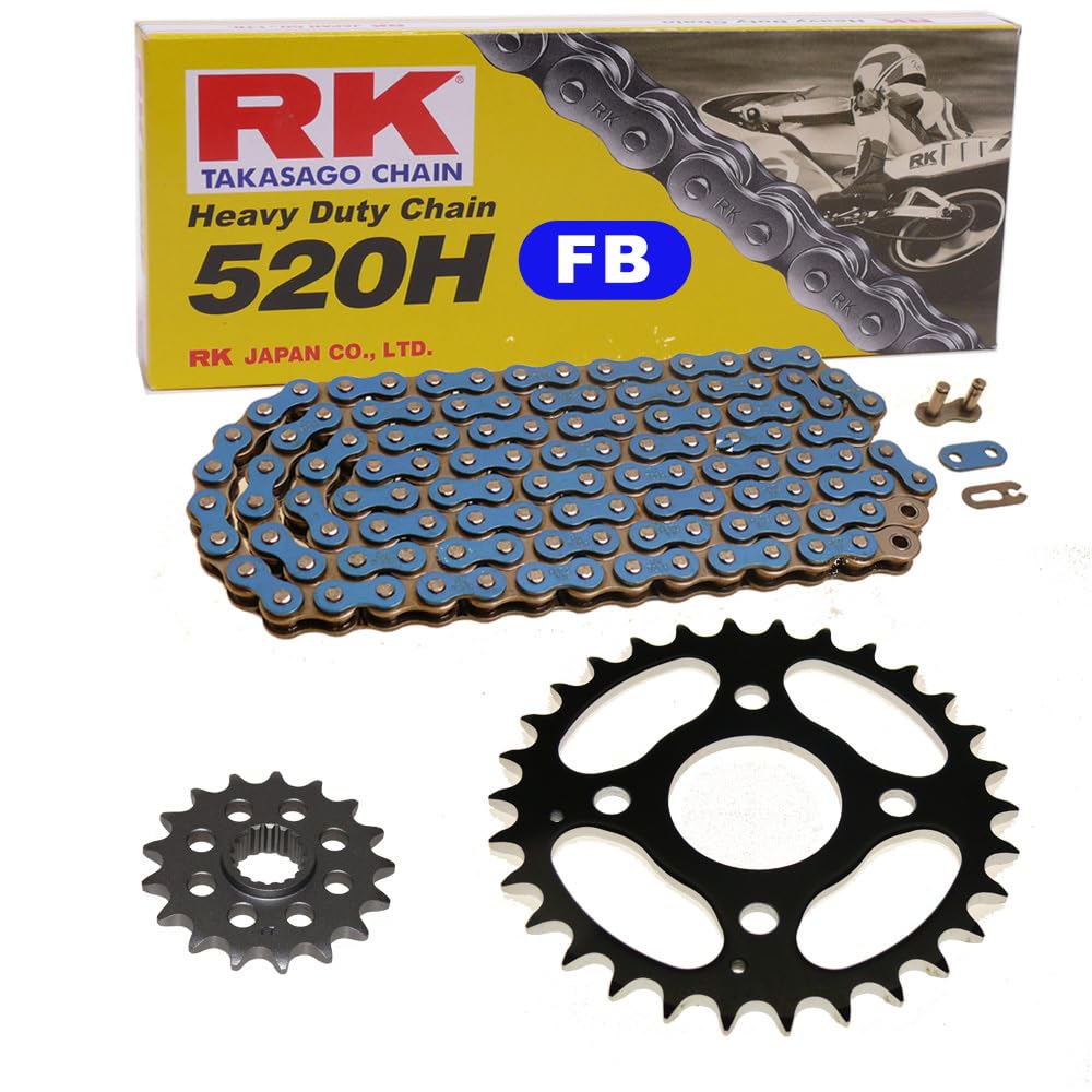 Kettensatz geeignet für Kymco MXER 150 02-13 Kette RK FB 520 H 78 offen BLAU 14/30