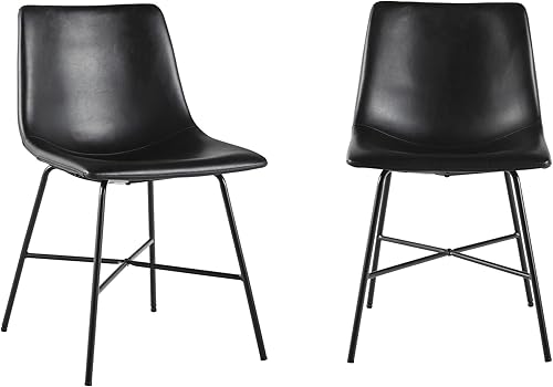 Miniatura 6 de Walker Edison Mid-Century - Silla de comedor tapizada con base en X de metal, juego de 2, color negro