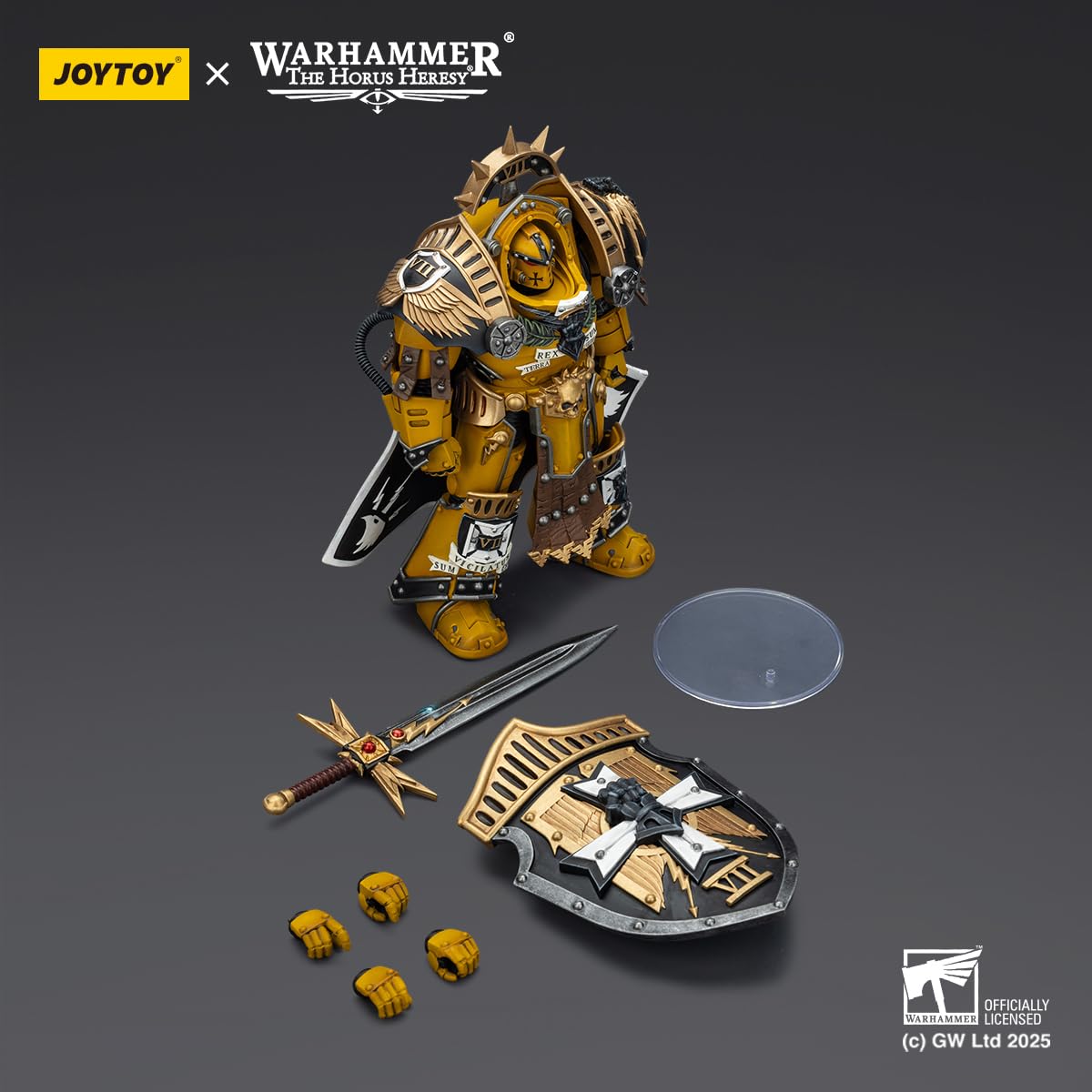 HIPLAY JOYTOY Warhammer JT03295 Imperial Fists Legion Praetor w Zbroi Tartaros z Mieczem Mocy i Tarczą Vigil Storm 1/18 Figurka Akcji