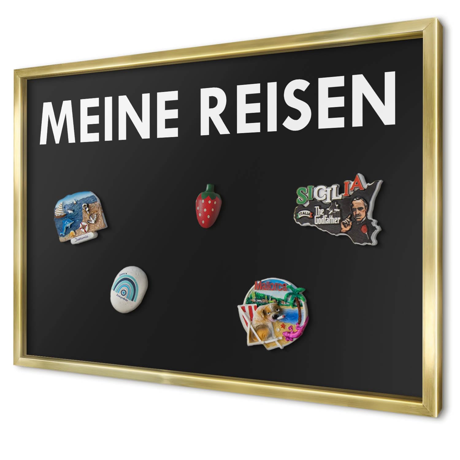 Magnetische Tafel 60x40 cm | mit Goldenem Rahmen | Meine Reisen