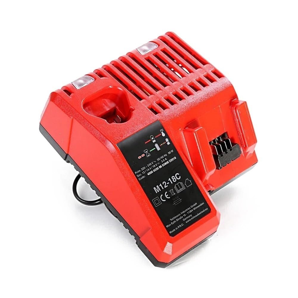 M12-18C Caricabatteria agli ioni di litio compatibile for Milwaukee 12 V 14.4 V 18 V C1418C 48-11-1815/1828/1840 M18 M14 M12 Batteria al litio(UK Plug)