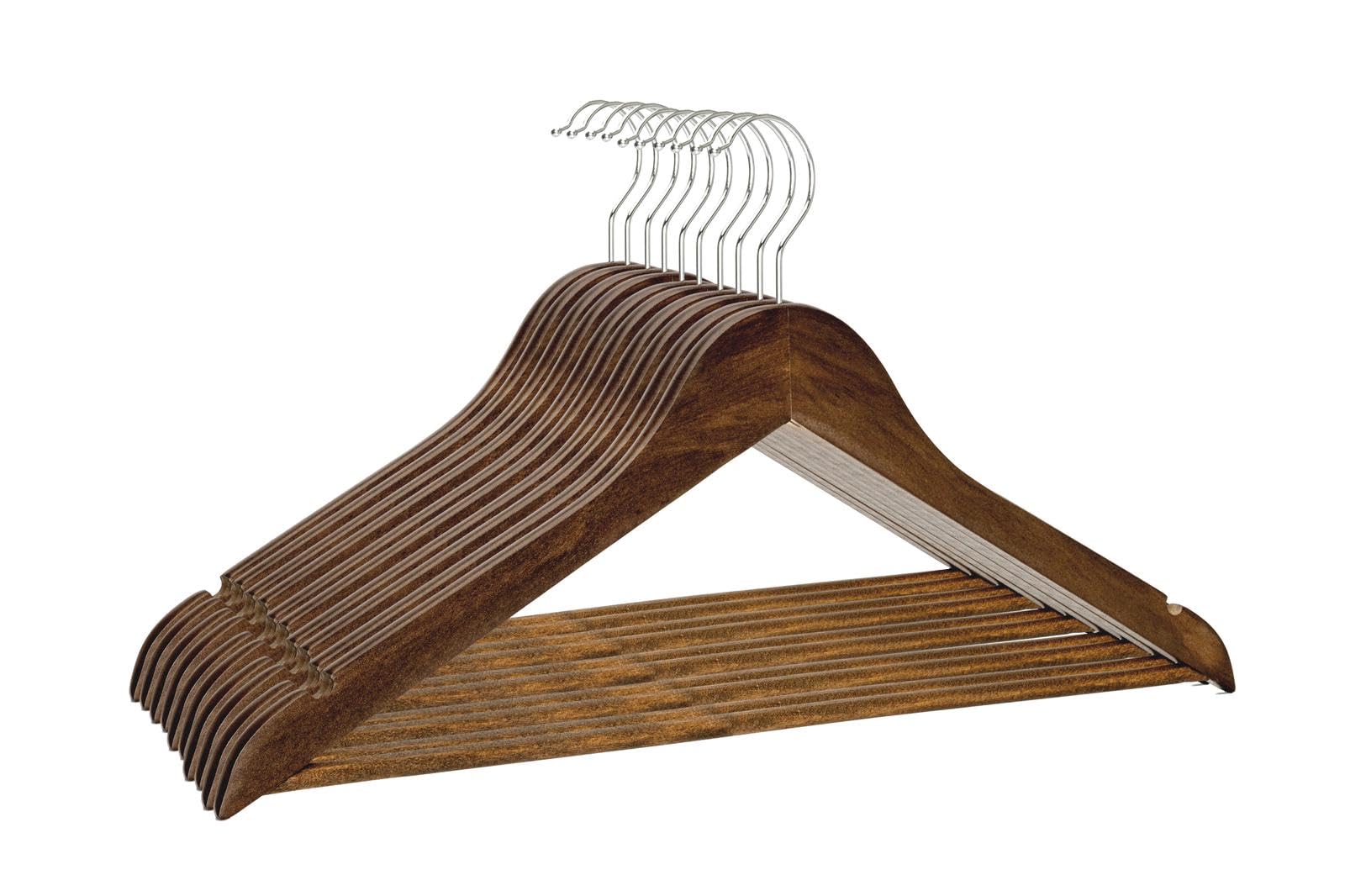 Vencier Premium Natural Wood Coat Hangers 360-Degree Rotating Hook, Round Trouser Bar, Notches Durable Space-Saving Solution Wardrobe Ideal Coats, Jackets, Suits, Jumpers (Brown, 20 Pack)