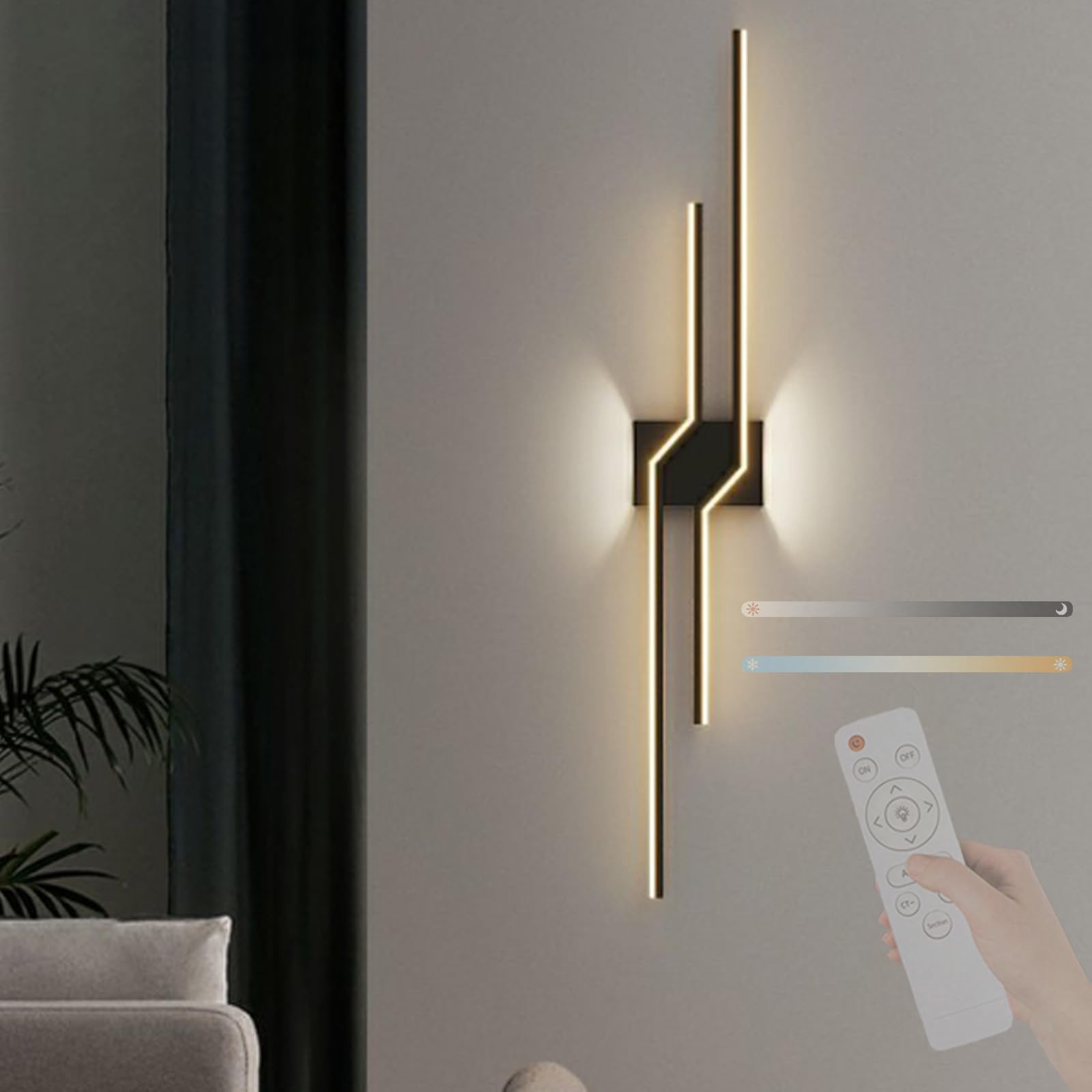 HCZKIUJY LED Wall Lamp - Long Parallel Wall Sconce, 2700K-6500K Adjustable Wall Light for Living Room, Hallway, Stairs, Bedroom, Corridor, Office, Hotel (B-120cm)
