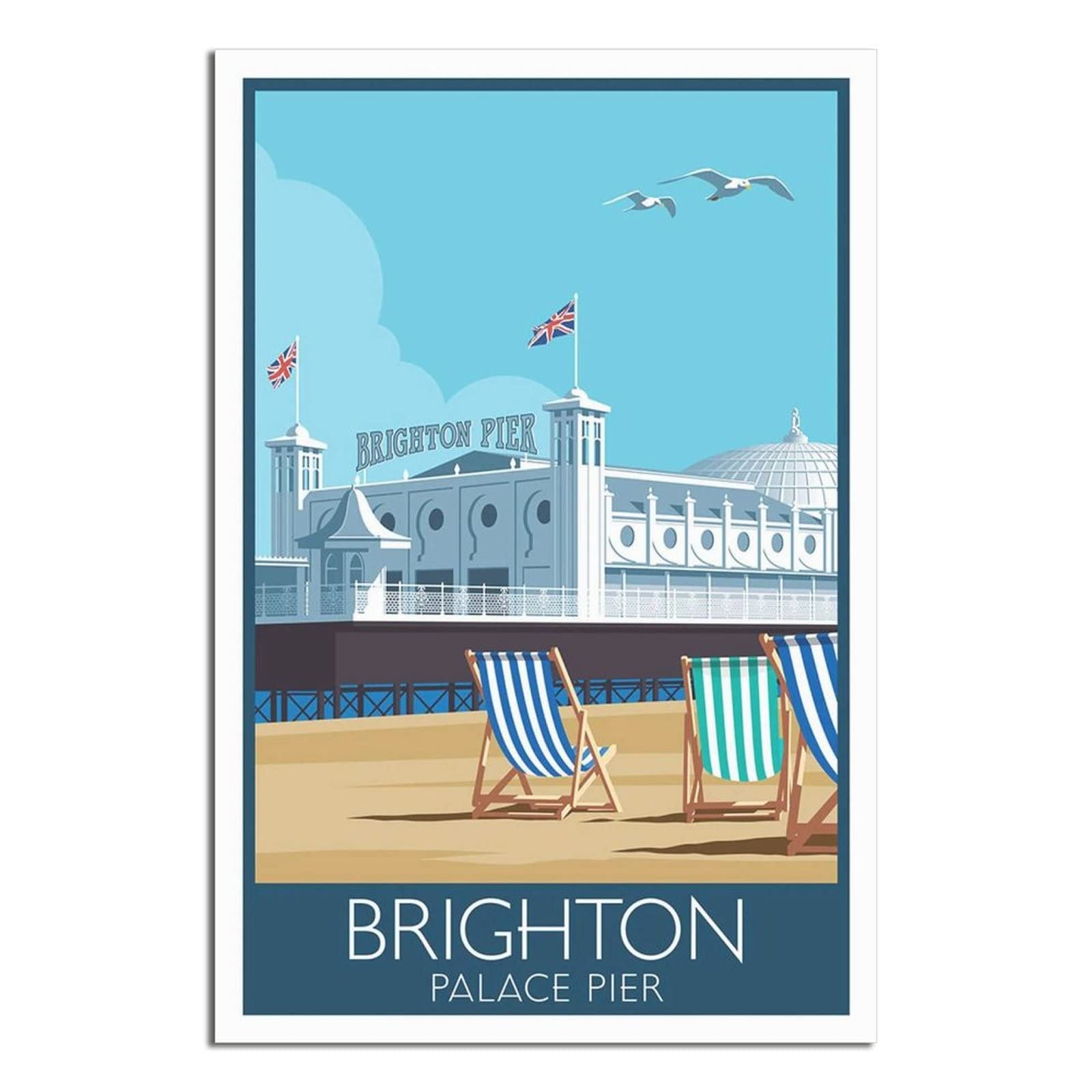 Uejd Unframe-Style Vintage Brighton Pier England Travel Poster Decorative Posters Modern Bedroom Canvas Art Poster Picture Painting Posters Wall Decor Art Gift
