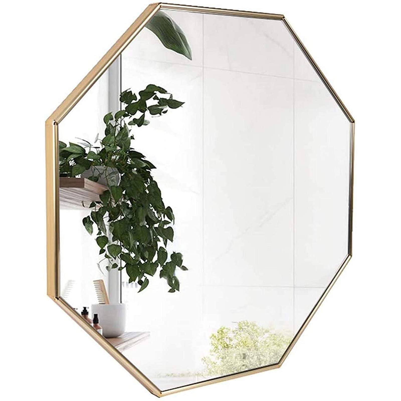 Nordic Wall-Mounted Bathroom Mirror Polygonal Aluminum Alloy Mirror Modern Minimalist Bathroom Mirror Toilet Vanity Mirror Hd Explosion-Proof Octagonal Eye-Catching Wall-Mounted Design