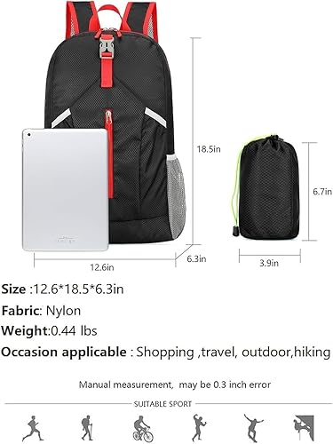 Miniatura 6 de Mochila de senderismo plegable de 25L ligera, plegable, básica, bolsa plegable resistente al agua, viajes, hombres y mujeres, camping, ciclismo al