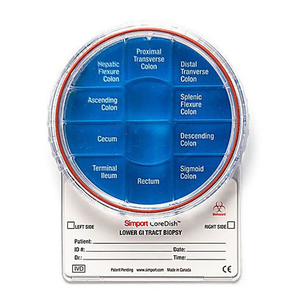 Simport M970-D8UGI Core Dish Upper GI Track Biopsy Container, 8 Compartments, Prefilled, 0 (Pack of 10)