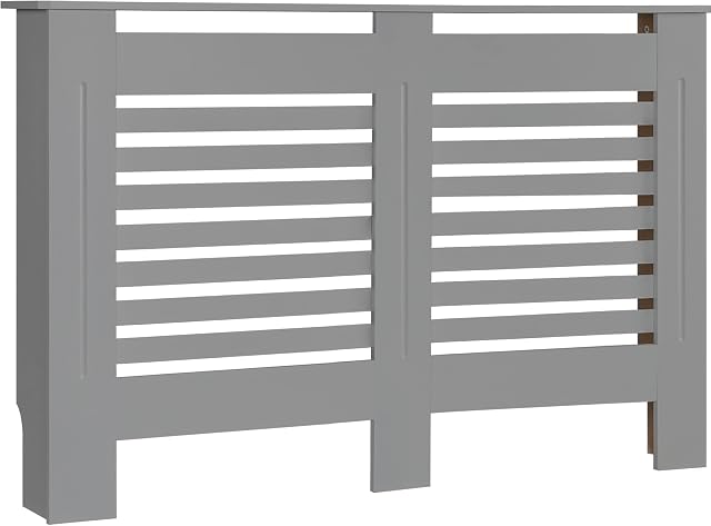 LAVIEVERT Radiator Cover MDF Gray Modern Cabinet Top Shelving Home Office Slatted Design Vertical Vents for Office Hallway Living Room Bedroom (Medium Grey)
