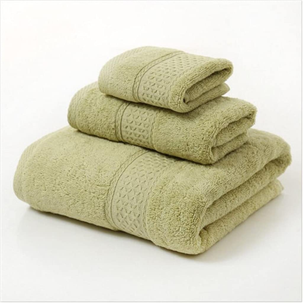 YCGXBY 3pcs Towel Set Solid White Hand/Face/Bath Washcloth Pure Cotton Green Grey 70 * 140cm Beach Toalla for Hotel Home Bathroom Textile (Color : Color 12)