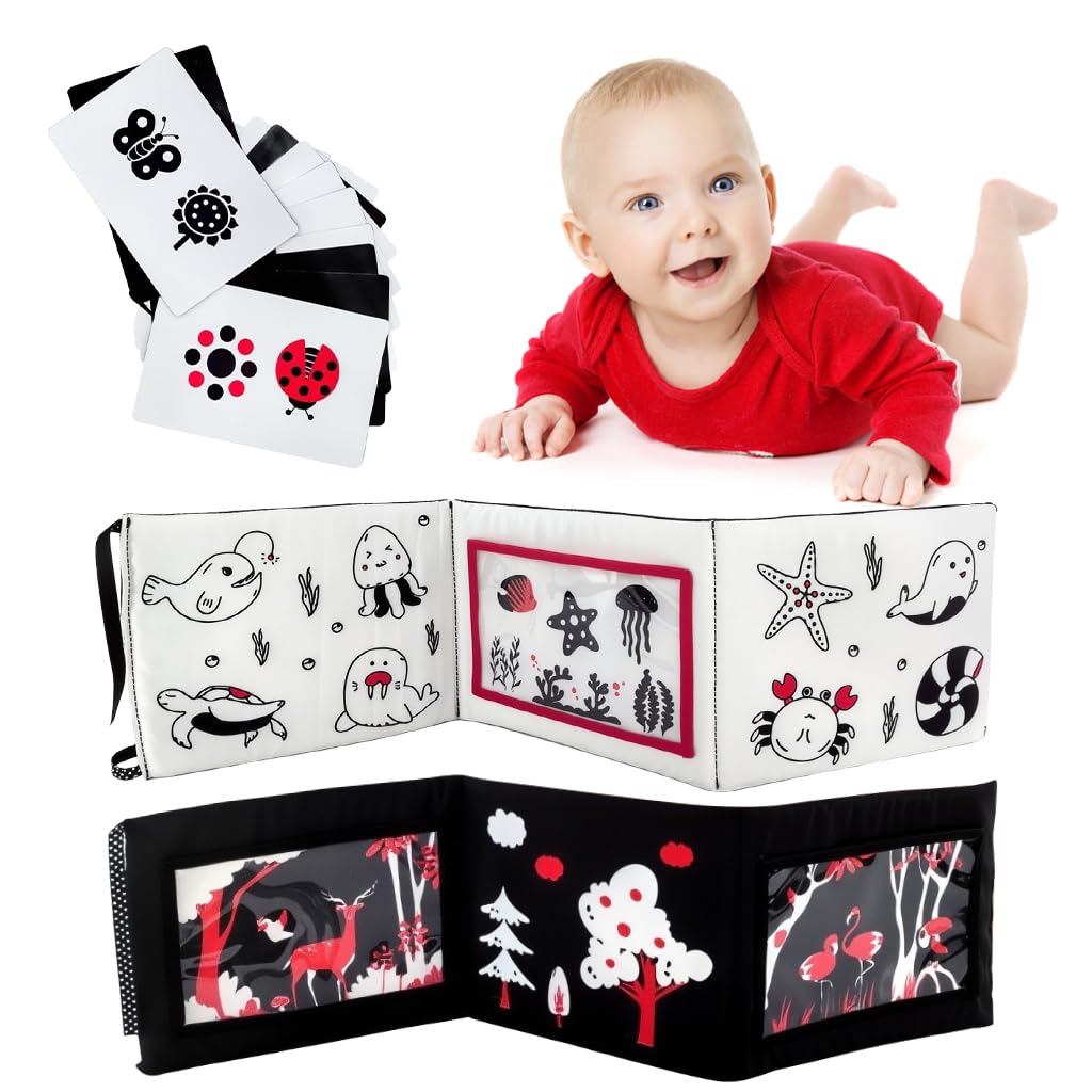 SNOWIE SOFT® Butterfly Cloth Book for Baby 6 to 12 Month with Mirror, Double-sided Crib Tummy Time Toys for Babies, High Contrast Montessori Visual Stimulation Washable Baby Toys, Babies Boy Girl Gift
