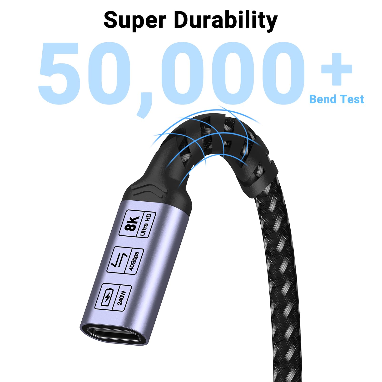 Cavo di estensione USB C 2m (2 pacchetti / 240W / 40Gbps / 8K), cavi di estensione di tipo C Cavo dati intrecciato maschio a femmina di ricarica rapida, schermo video 60Hz compatibile con iPhone 16 /