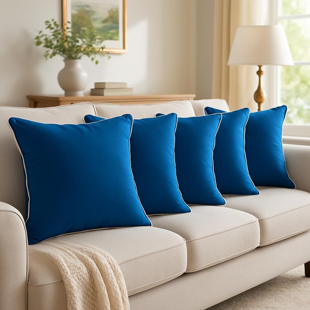 Wakefit Cushion for Sofa | Super Soft Fabric Cushion Pillow, Throw Pillow for Sofa | Premium Fresh Hollow Fibre Filling | 12x12 Inches | Dark Teal | Set of 5