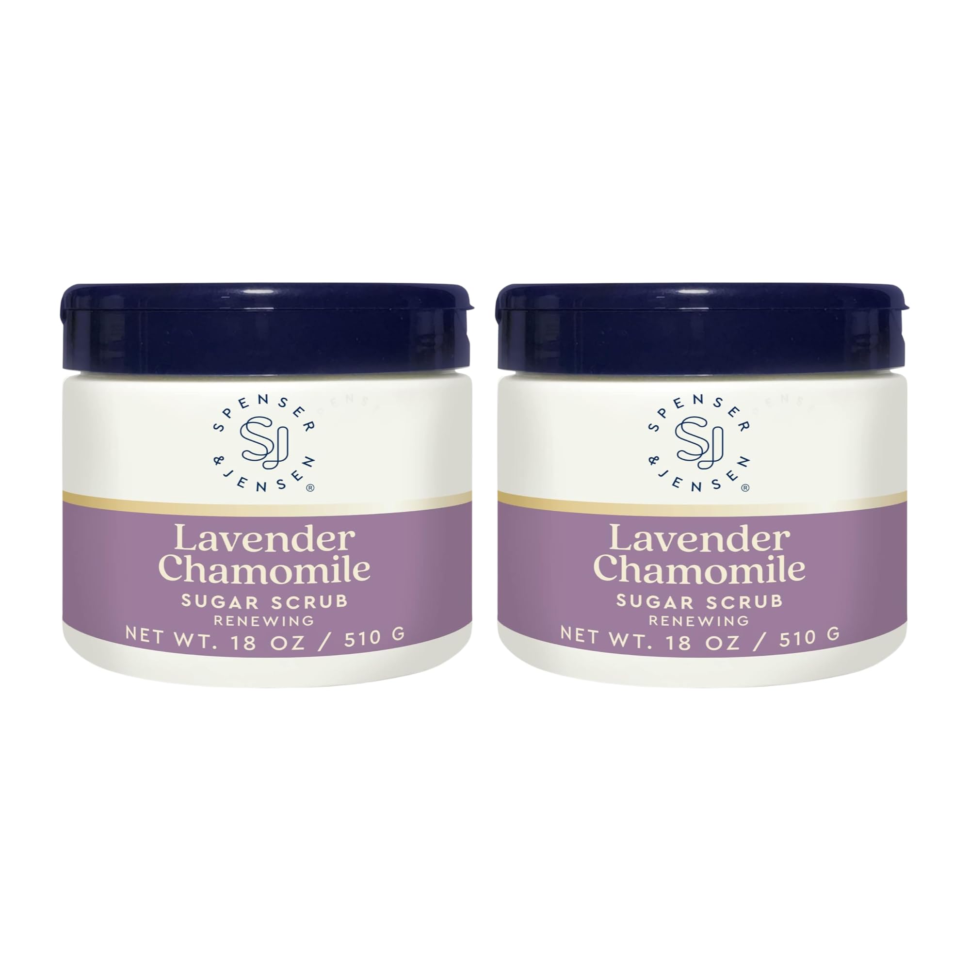 Spenser & Jensen Lavender & Chamomile Exfoliating Sugar Scrub - Hydrating & Renewing Body Scrub for Soft, Smooth & Silky Skin - Gentle Body Care - 18