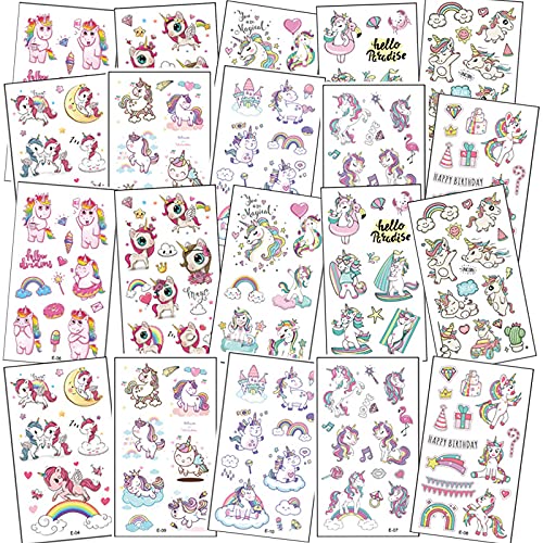 Tatouage Enfant Fille, 20 Feuilles Tatouage Licorne, Tatouage Ephemere Enfant, Decalcomanie Enfant Pour Anniversaire Licorne d'enfant, Petits Cadeau Cover