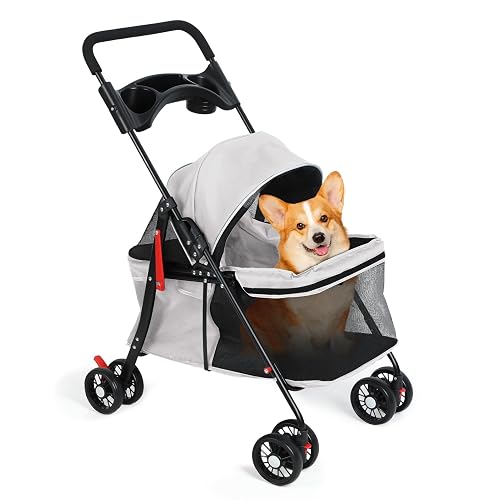 Cochecito para perros y gatos con portavasos, cochecitos plegables para perros pequeños, cochecitos medianos