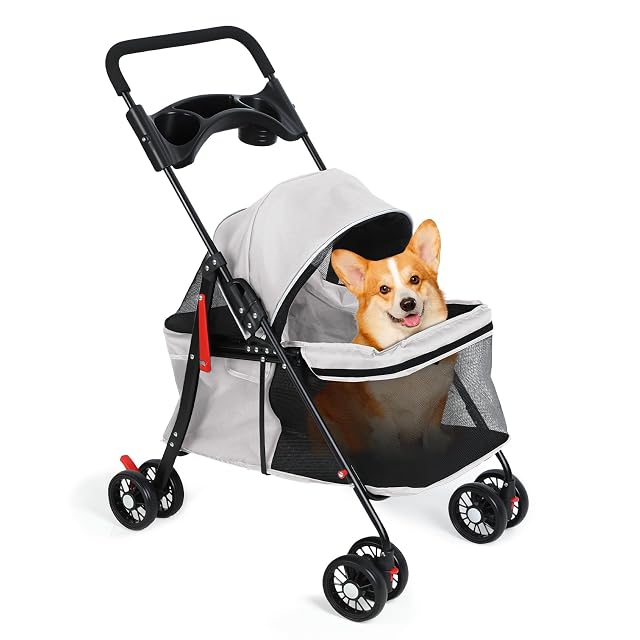 Cochecito para perros y gatos con portavasos, cochecitos plegables para perros pequeños, cochecitos medianos