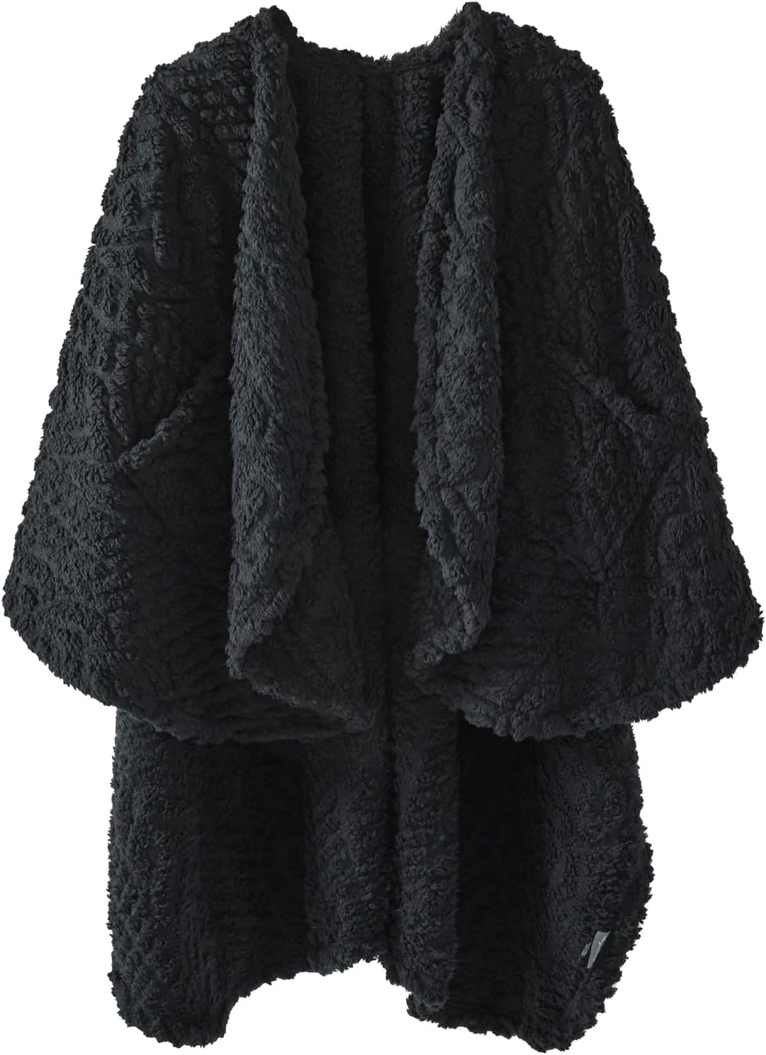 Fuzzy Sherpa Wearable Fleece Blanket with Pockets for Adults, Ultra Soft Plush Shawl Throw Blankets (Black, 58'' x 64'')