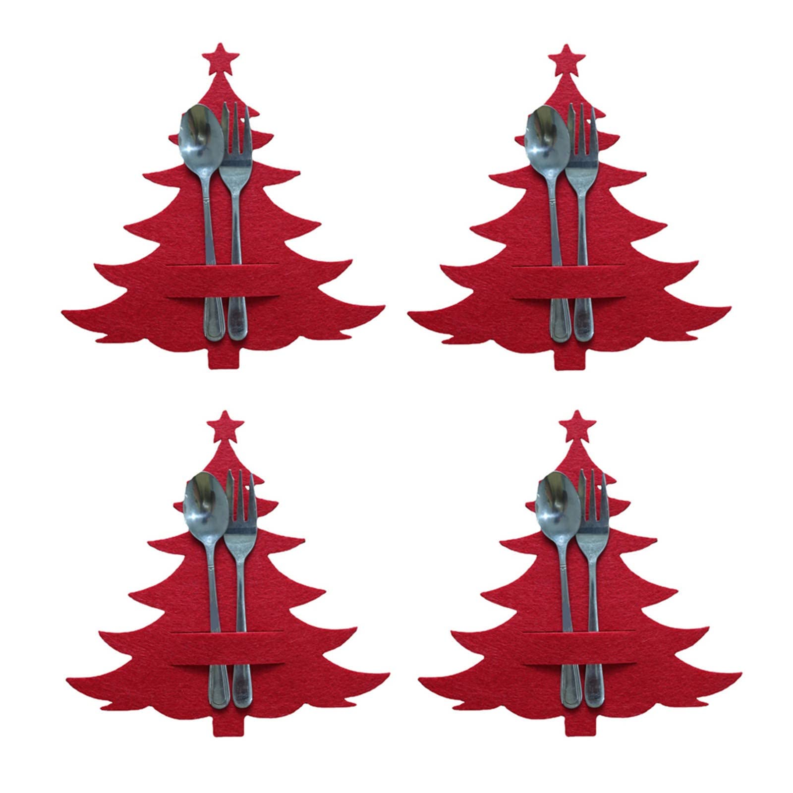 Set Da 4 Eleganti Sacchetti Portaposate Natalizi A Forma Di Albero Di Natale In RPET - Decorazione Tavola Sostenibile Ed Ecologica In Verde, Rosso E Grigio