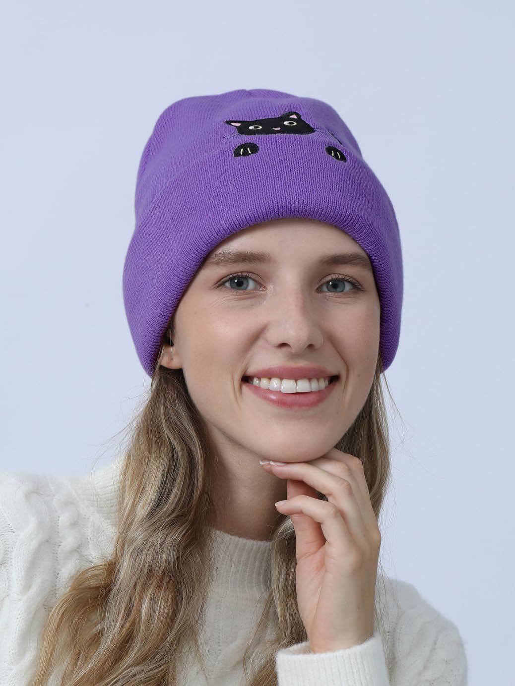 Cat Beanie Cute Lover Gifts Animal Knitted Hats Valentines Gifts for Cat Mom Women Funny Stuff Accessories Decor - Image 4