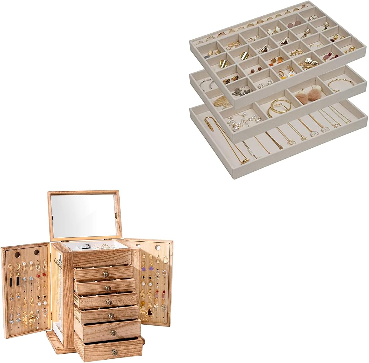 ProCase Juego de 3 bandejas apilables para joyería con joyero grande de 7 capas