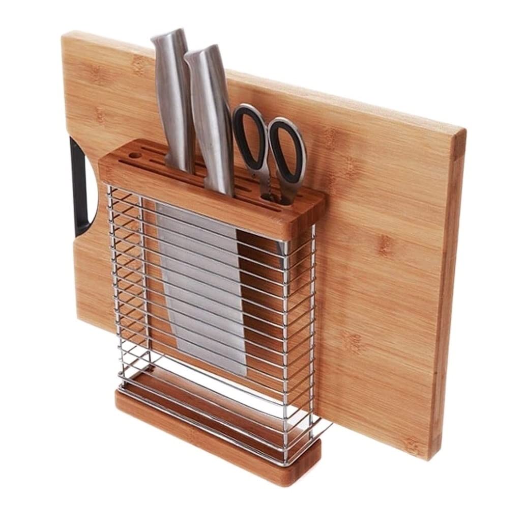 Bloc à couteaux en bambou et fer forgé pour un rangement de cuisine optimisé