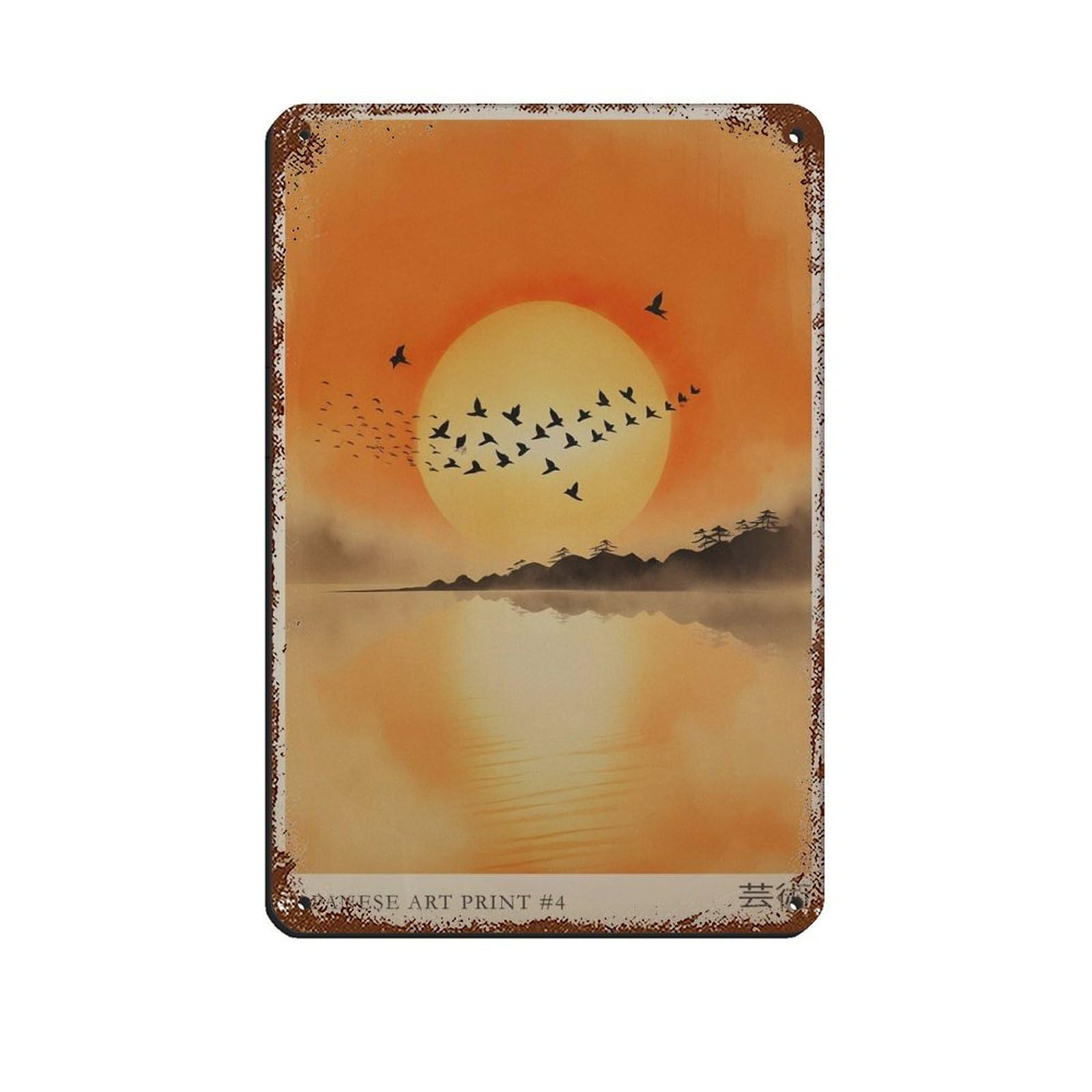 Japanese Sunset Landscape Poster (2) Retro Poster Metal Tin Sign Chic Art Retro Iron Painting Bar People Cave Cafe Family Garage Poster Wall Decoration 8x12inch(20x30cm)