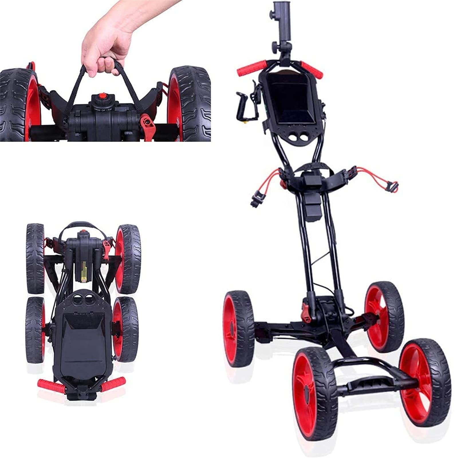 Golf Push Cart, Faltbarer 3-Rad-Golfwagen mit automatischem Push-Pull-System, Leichtgewicht-Golfwagen mit elektrischem Antrieb, in Einer Sekunde zu öffnen oder zu schließ