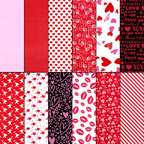 Piklodo 120 Sheets Valentines Day Tissue Paper Gift Wrapping Paper 12 Design Light Pink Red Heart Pattern Decorative Paper Art Tissue for Gift Bag Decorations Wedding Birthday Baby Shower Party Favor