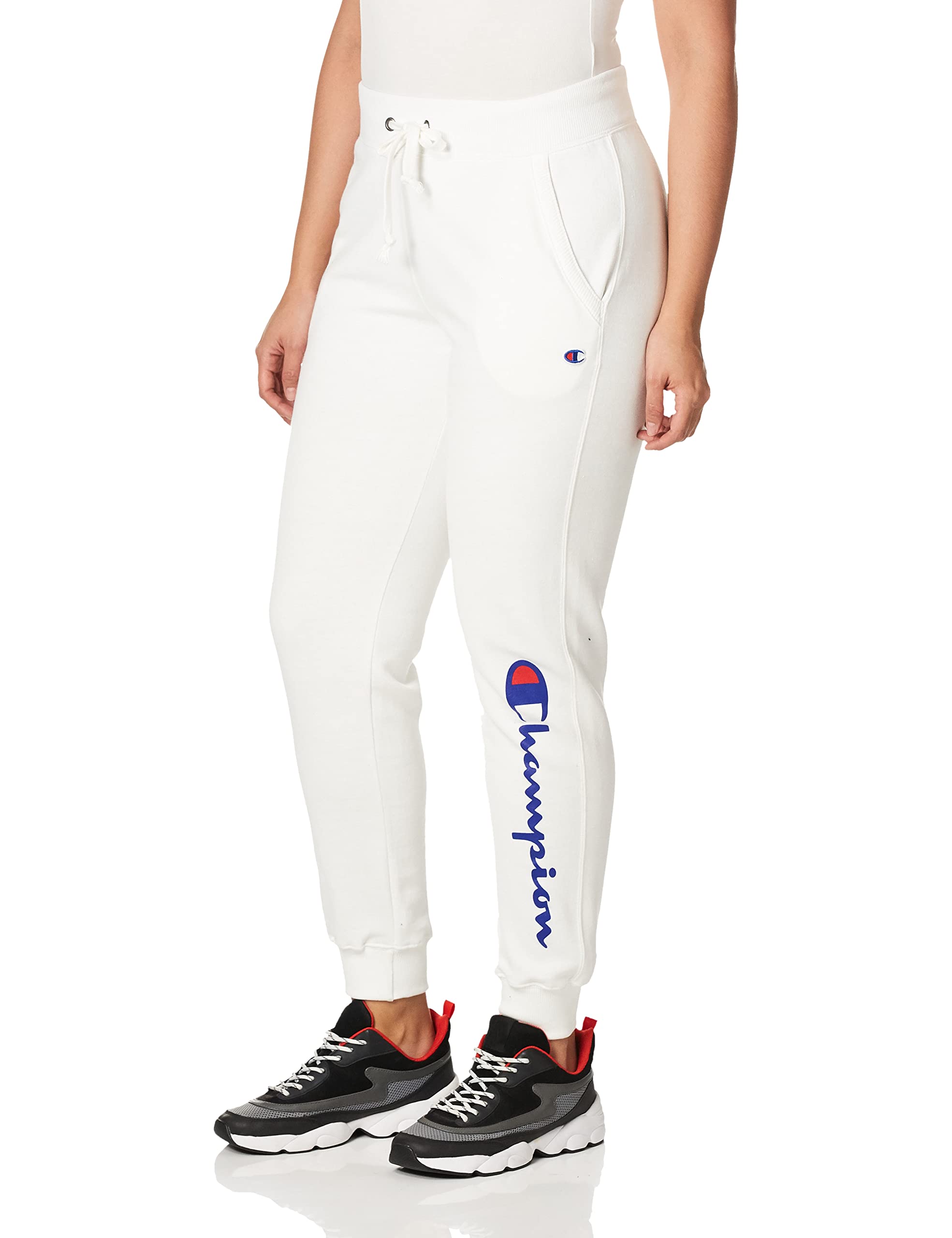 Champion Pantalon de survêtement Powerblend Graphic pour Femme, Inscription Blanche, XL