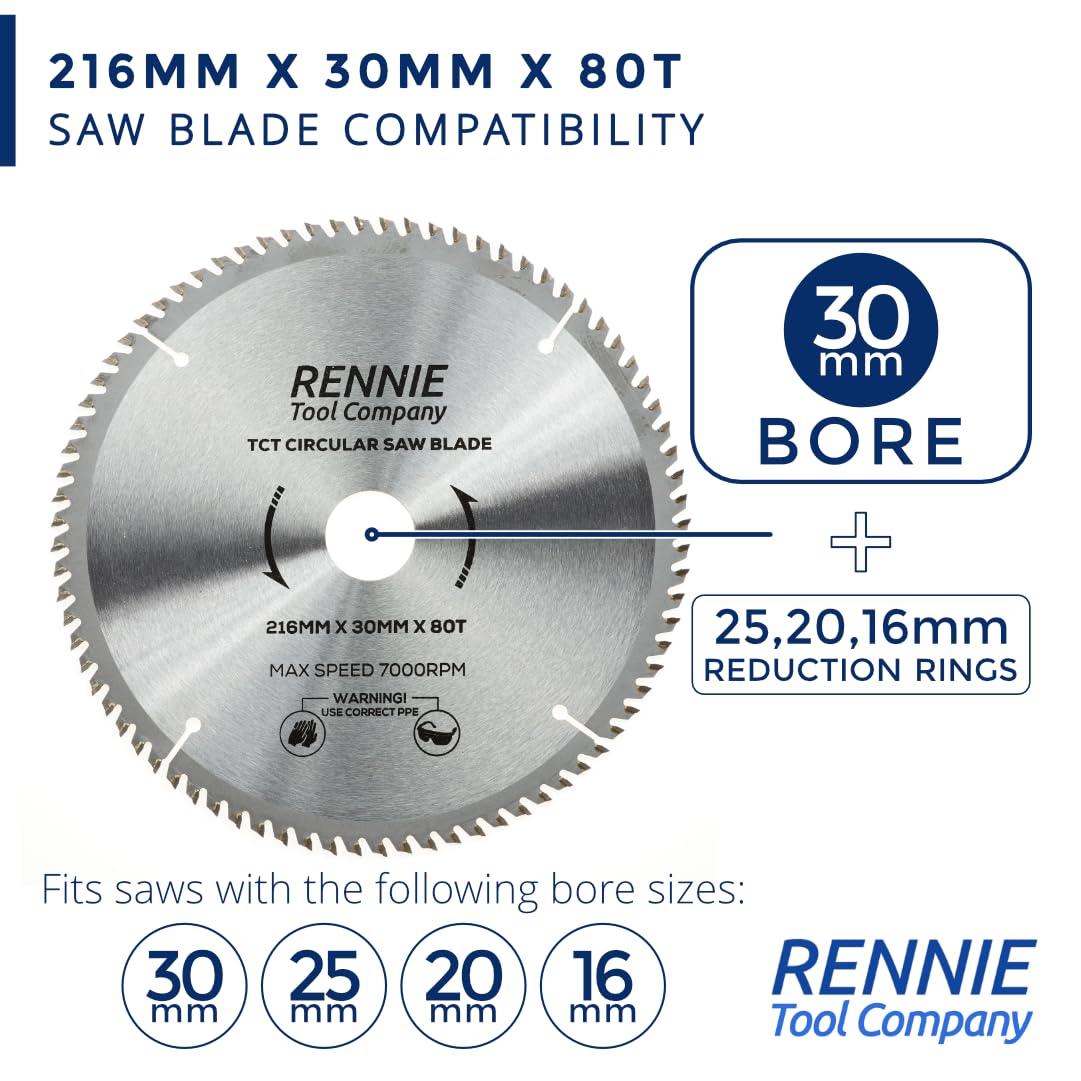 Confezione da 2) 216 mm x 30 mm foro x 80 T TCT lame circolari per legno include anelli di riduzione 16 mm 20 mm e 25 mm
