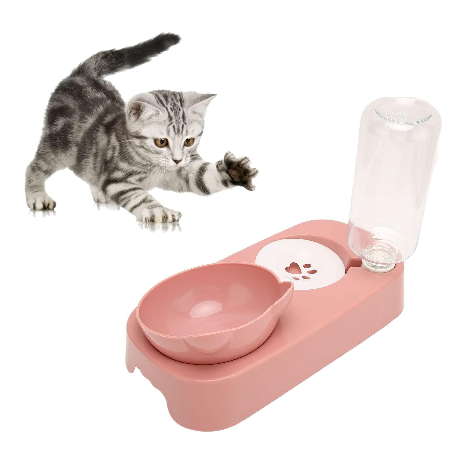 Tnfeeon Ciotole doppie per cani e gatti, set di ciotole per acqua e cibo per animali domestici con dispenser automatico di acqua bottiglia ciotola staccabile per cani di piccola taglia e gatti gattini