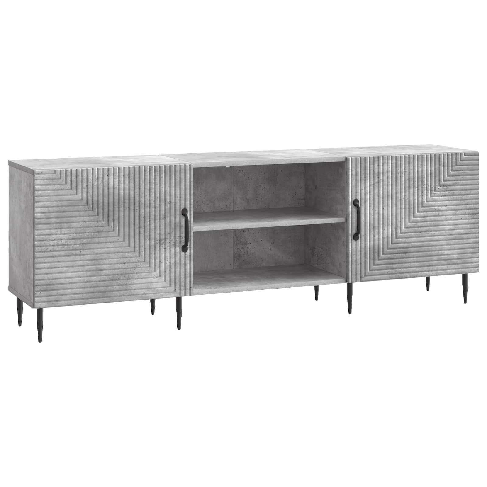 Meuble TV gris béton de style vintage en bois et métal noir