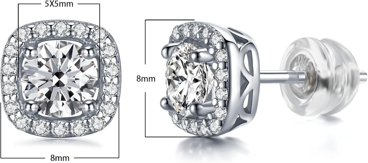 Atylyk Moissanite Stud Earrings 10k White Gold Plated Sterling Silver Hypoallergenic Earrings for Women
