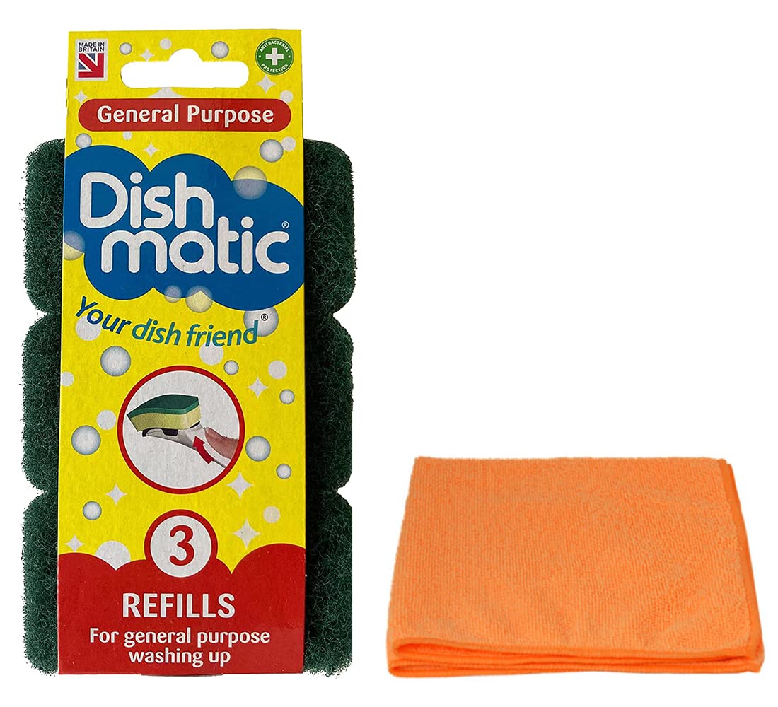 Sponsored Ad – 3X Fillable Washing Up Brush Refills Bundle (3X 1Pack) - General Purpose Brush Refills - with Ultra Absorbent Microfibre Cleaning Cloth