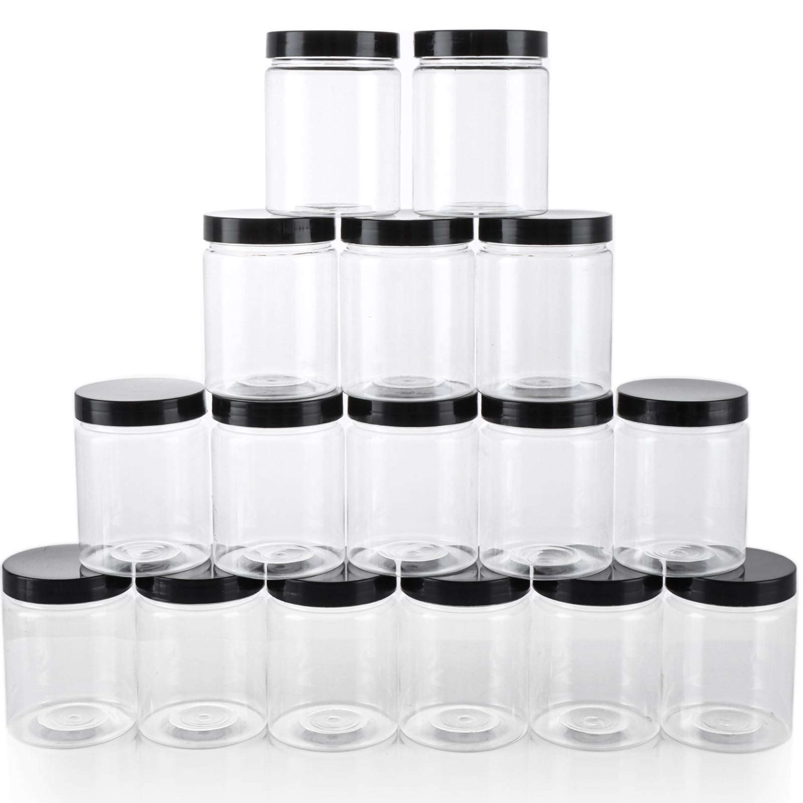ASelected 16 Pcs Plastic Jars 250 Ml Plastic Jars With Lids Plastic Storage Jars For Kitchen Groceries Spice Cereals Crafts Slime Containers