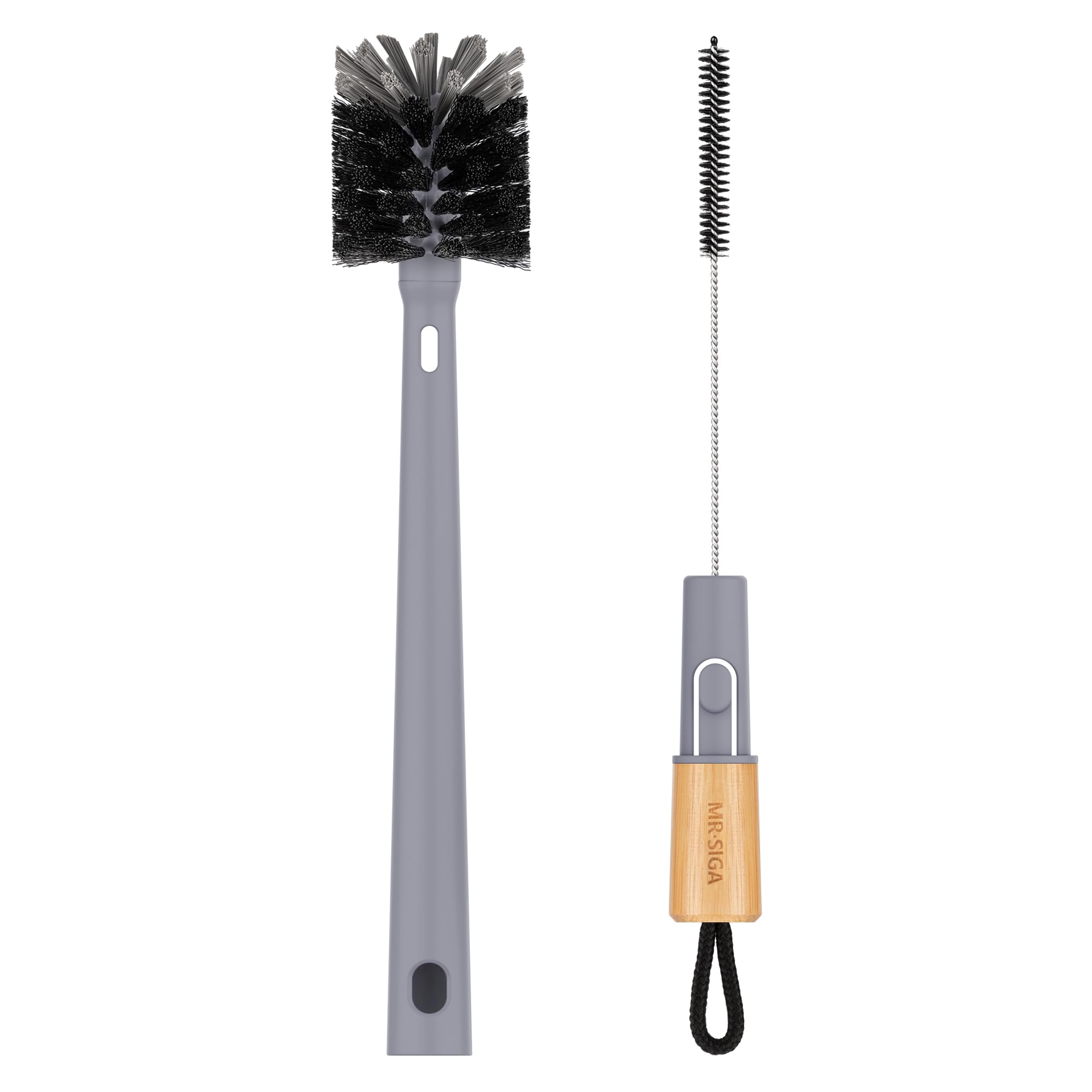 MR.SIGA Bottle Brush, 2 in 1 Straw Cleaner Brush with Bamboo Handle, Flexible Bottle Cleaner for Glasswares Mugs, Straw