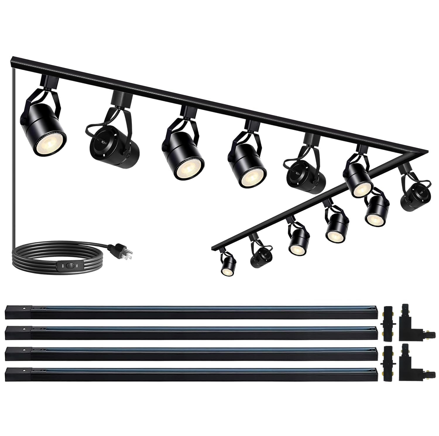 Track Lighting Kits with PAR20 3000K Warm White Dimmable Black 12 Lights