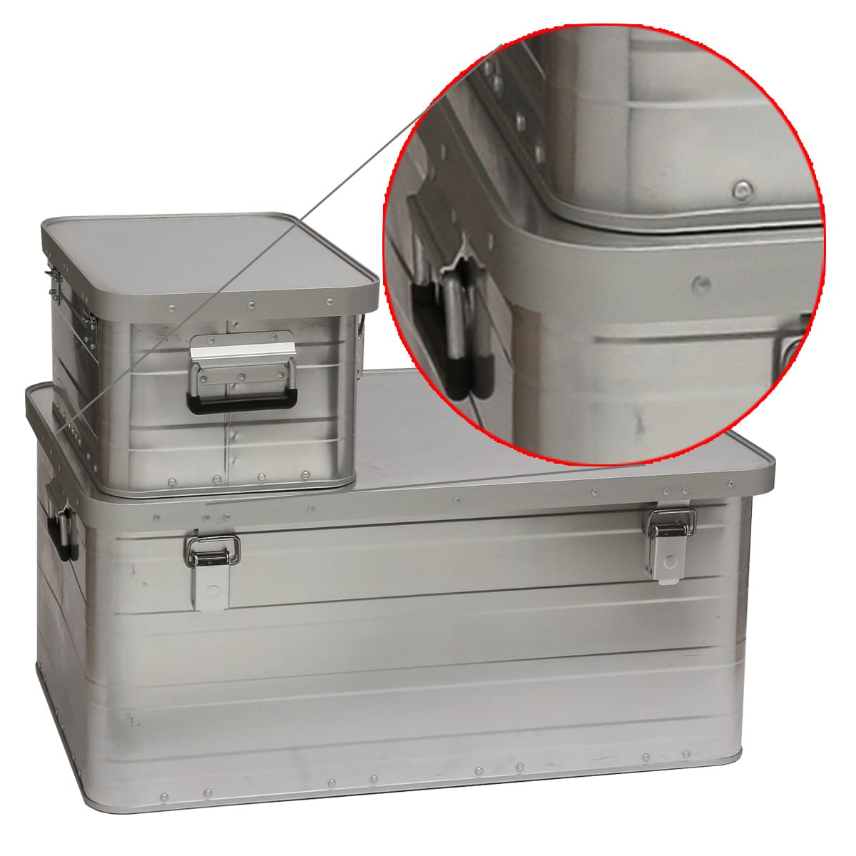 Aluminiumbox Alubox Alukiste mit Schnappschloss, Griffen, Dichtung (46 Liter)