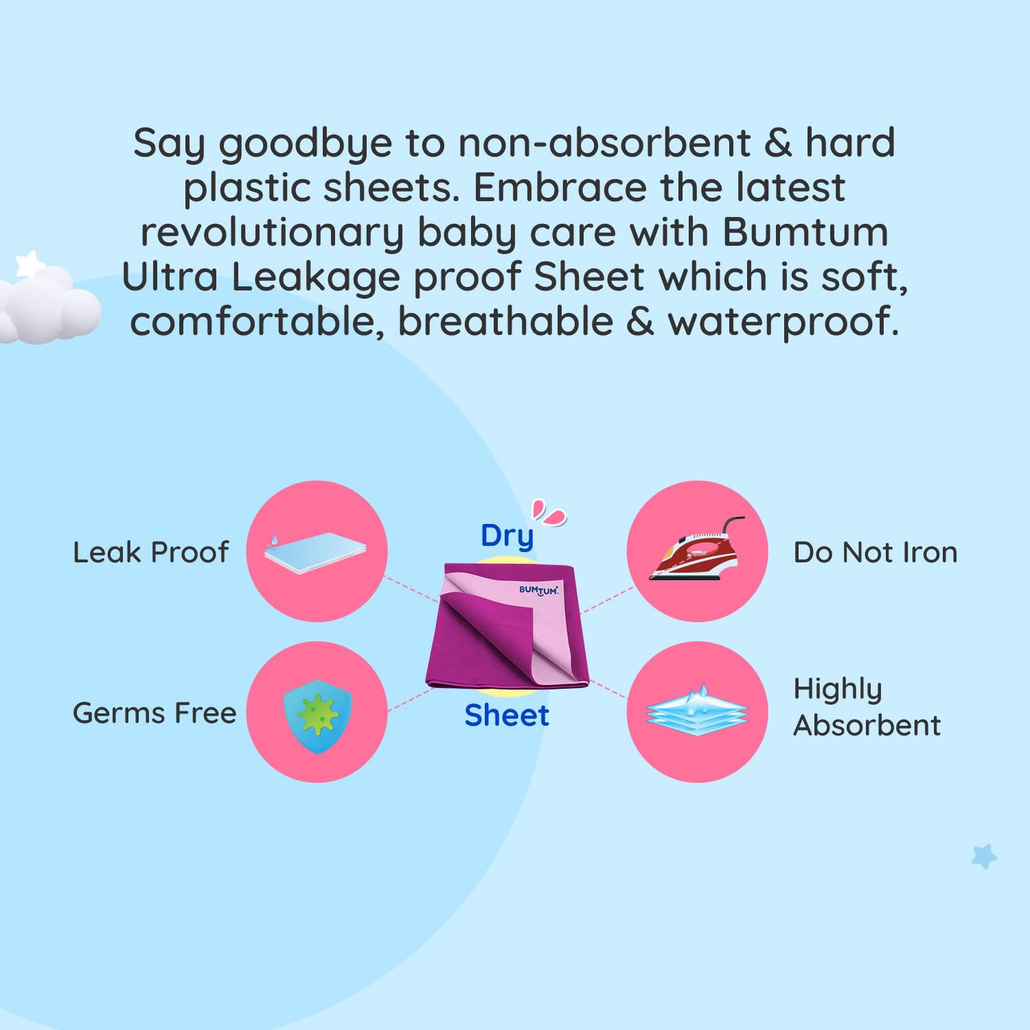 Bumtum Dry Sheet Instadry Extra Leakproof Quick Baby Bed Protector | Small Size 50 * 70cm | Pack of 1 | Grape, Polycotton, Grape/Purple - Image 3 thumbnail
