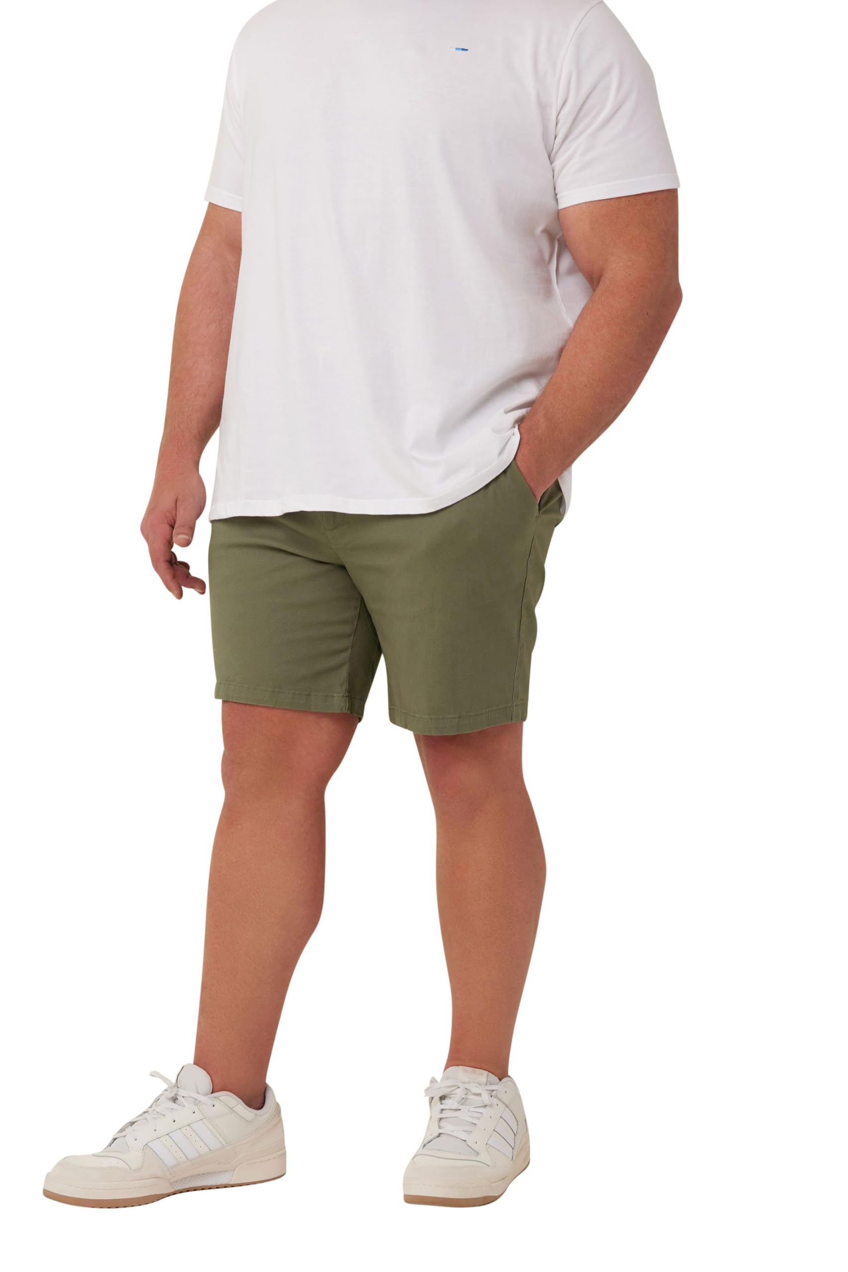 Badrhino Men's Khaki Big & Tall Green Stretch Chino Shorts - Plus Size Curve