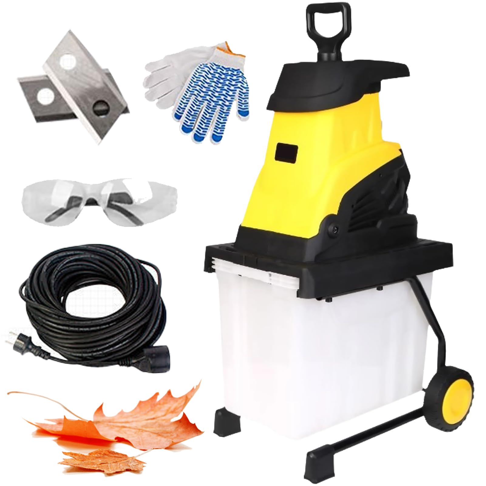 Tribunal De Jardín Eléctrico, Trituradora De Ramas De 2500 W Con Caja De Recolección De 45l, Diámetro Máximo De 45 Mm, Trituradora De Compost De Hojas De Hojas, Perchero De Madera Sil 40cm-power-cord