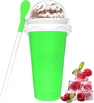 Slushie Maker Cup - DIY Magic Slushy Maker Squeeze Cup, Portable Smoothie Squeeze Cup, Juice, Milk, Ice Cream Maker, Double Layer Squeeze Slash Maker Cup, Birthday Gift for Family Green