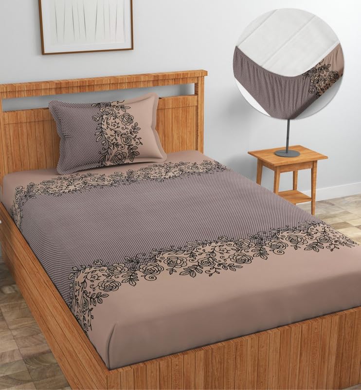 Image of NEW LEAF Premium Cotton Elastic Fitted Bedsheets with 1 Pillow Covers |Printed Single Bed Elastic 220 TC Supersoft Breathable & Wrinklefree | for 72x36+6 Inches, Mouse