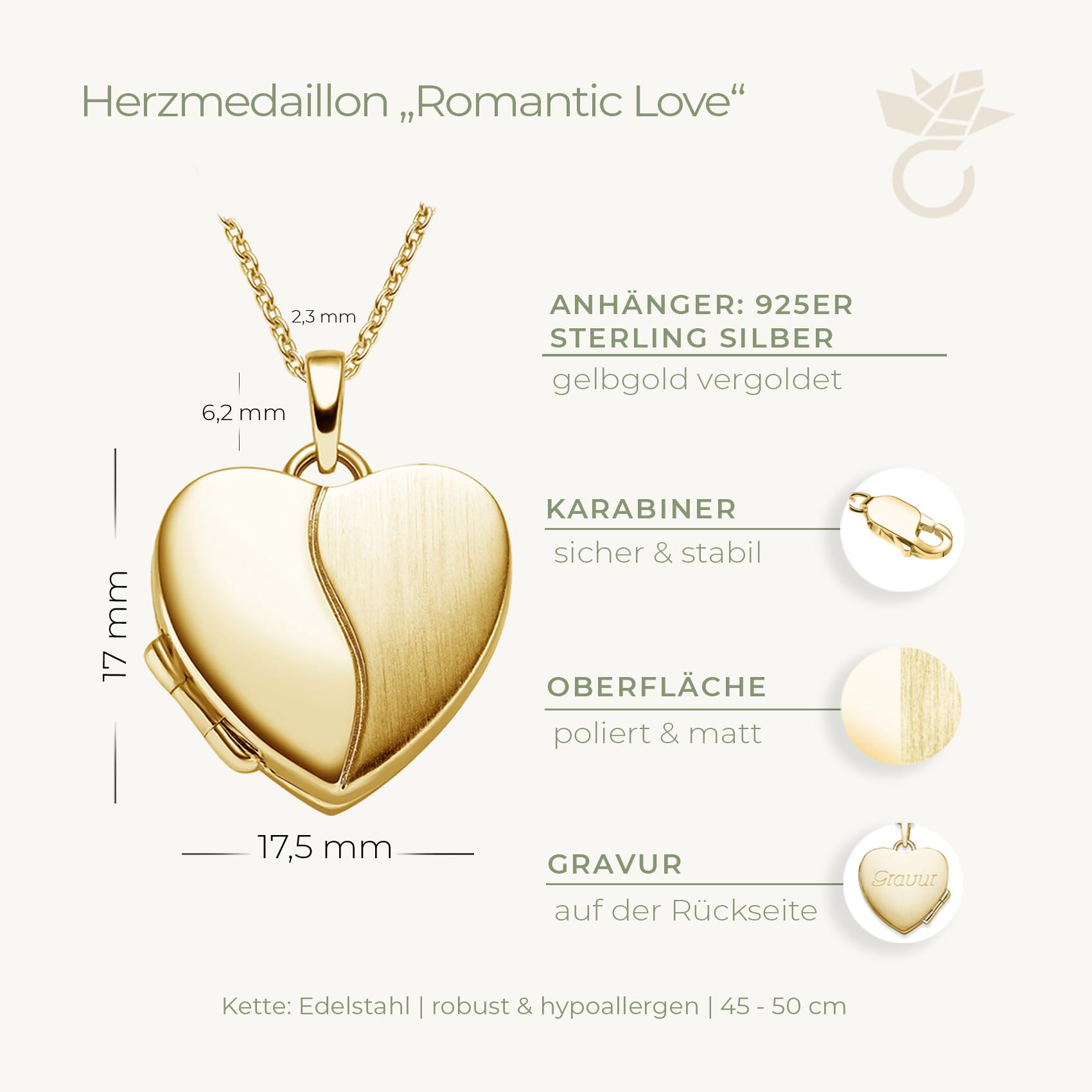 Herz Medaillon zum Öffnen mit Bild Gold vergoldet Damen, Amulett Anhänger | Aufklappbar, Kette personalisiert, Foto-Service & Gravur