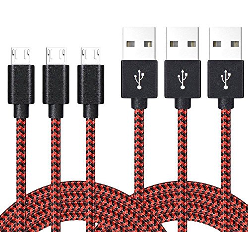 Vanzon Micro USB Cable,3Pack 10FT Extra Long Nylon Braided High Speed USB to Micro USB Charging Cables Android Charger Cord for Samsung Galaxy S7 Edge/S6/S4,Note 5/4,HTC,LG,Nexus-Black Red