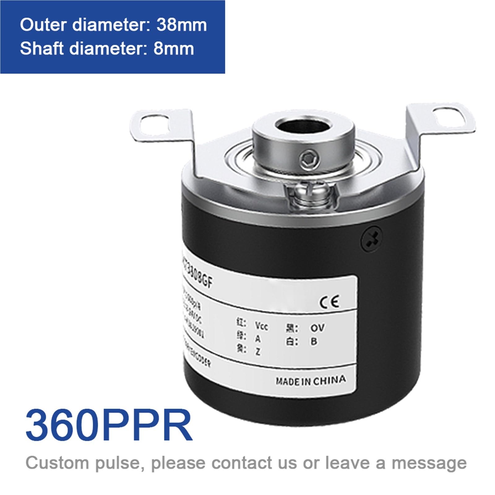 Codificador Incremental de 38mm, interruptor óptico giratorio de eje hueco de 8mm, colector abierto NPN 10-1024-2500-3600 PPR 5-24VDC