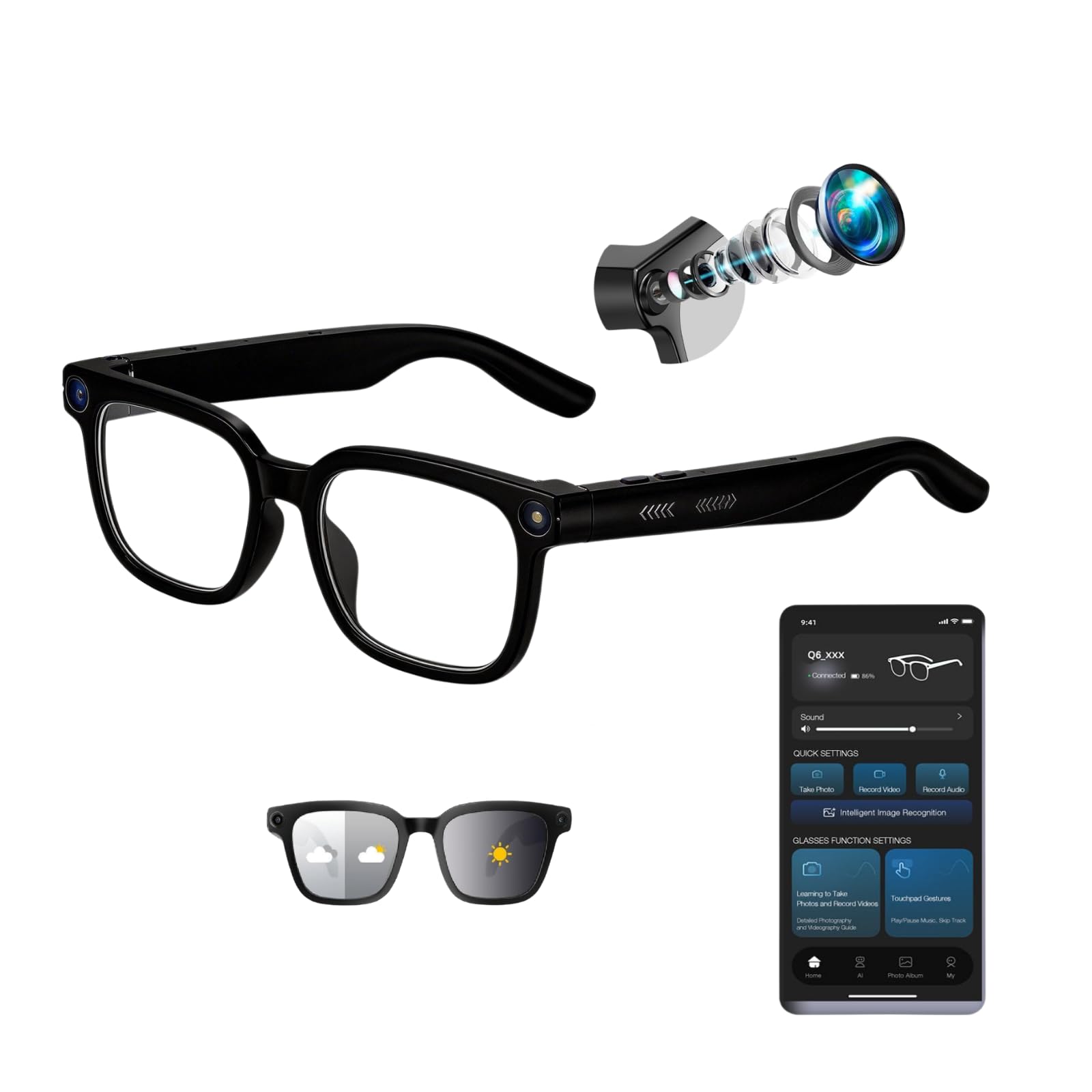 Photo 1 of UFSVVOLF AI Smart Glasses with Camera, Real Time Translation Glasses